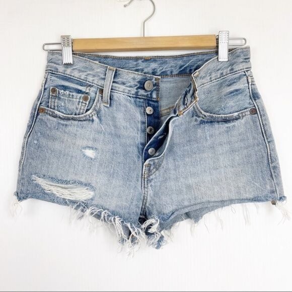 Levi's 501 premium High rise big E Shorts raw hem faded size 30 - Picture 2 of 7